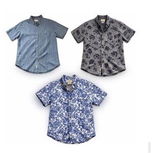 Lot of 3 Men's Large Linen/Cotton Blue Patterned Short Sleeve Button Down Shirts